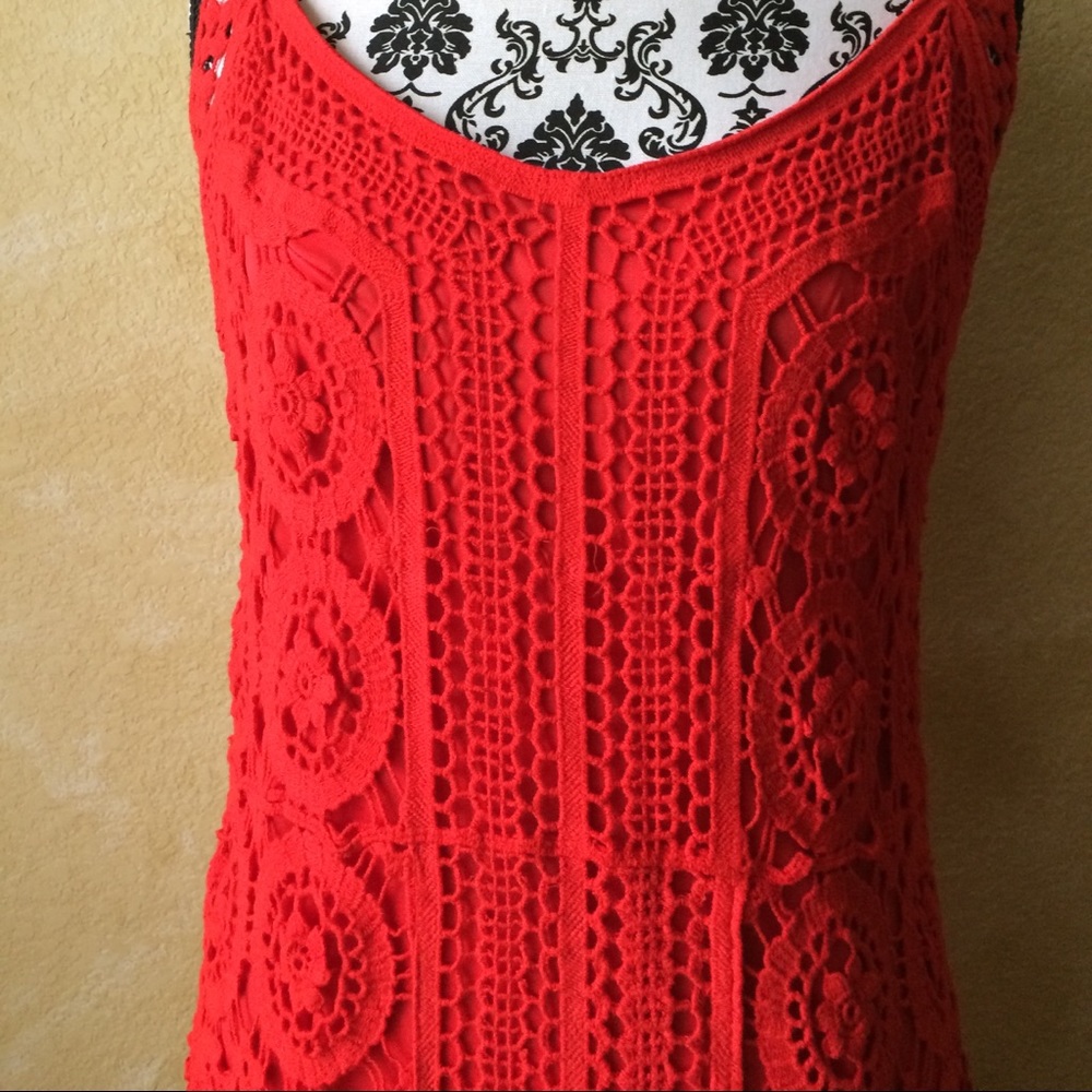 NWT V Christina Red crochet sleeveless dress